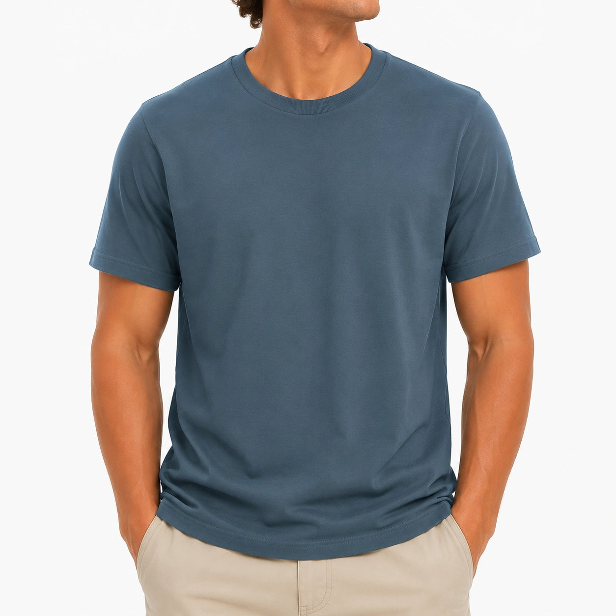 T-shirt uomo M blu petrolio in tessuto sintetico - girocollo casual a manica corta