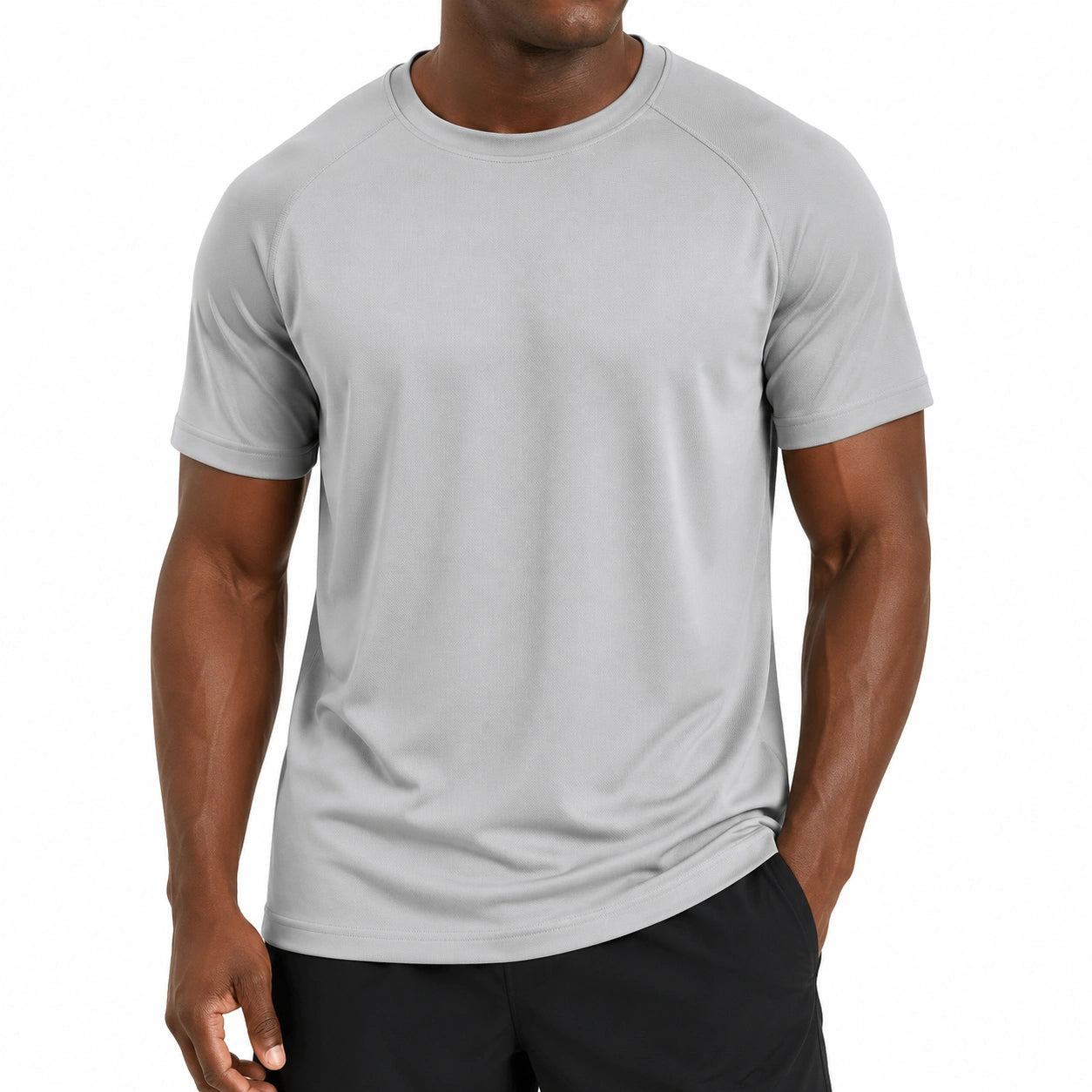 T-shirt uomo taglia M in tessuto tecnico grigio chiaro per attività sportive - girocollo a manica corta