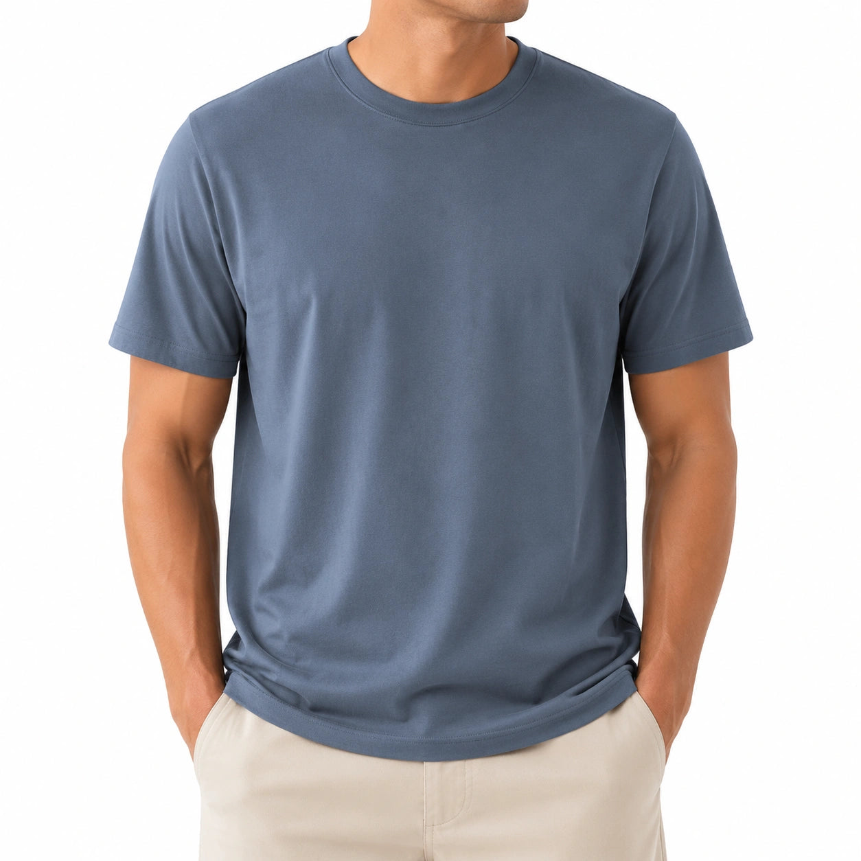 T-shirt uomo M blu ardesia a maniche corte girocollo stile essenziale