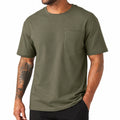 T-shirt da uomo L in tessuto verde oliva con tasca - girocollo casual