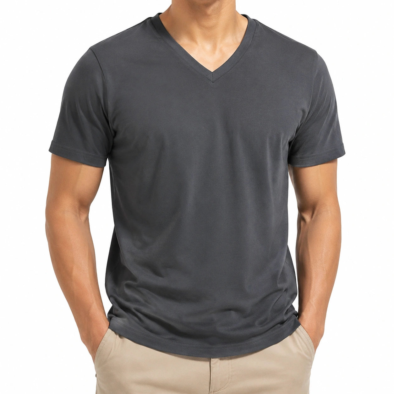 T-shirt uomo taglia L grigio scuro a maniche corte con scollo a V vestibilità regolare