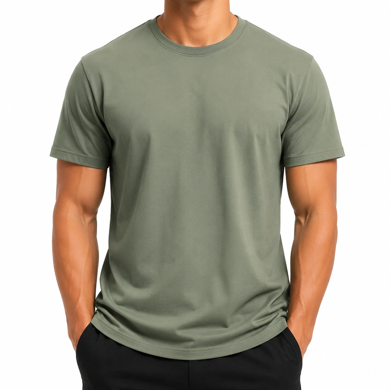 T-shirt uomo M in tessuto leggero verde oliva - girocollo a maniche corte