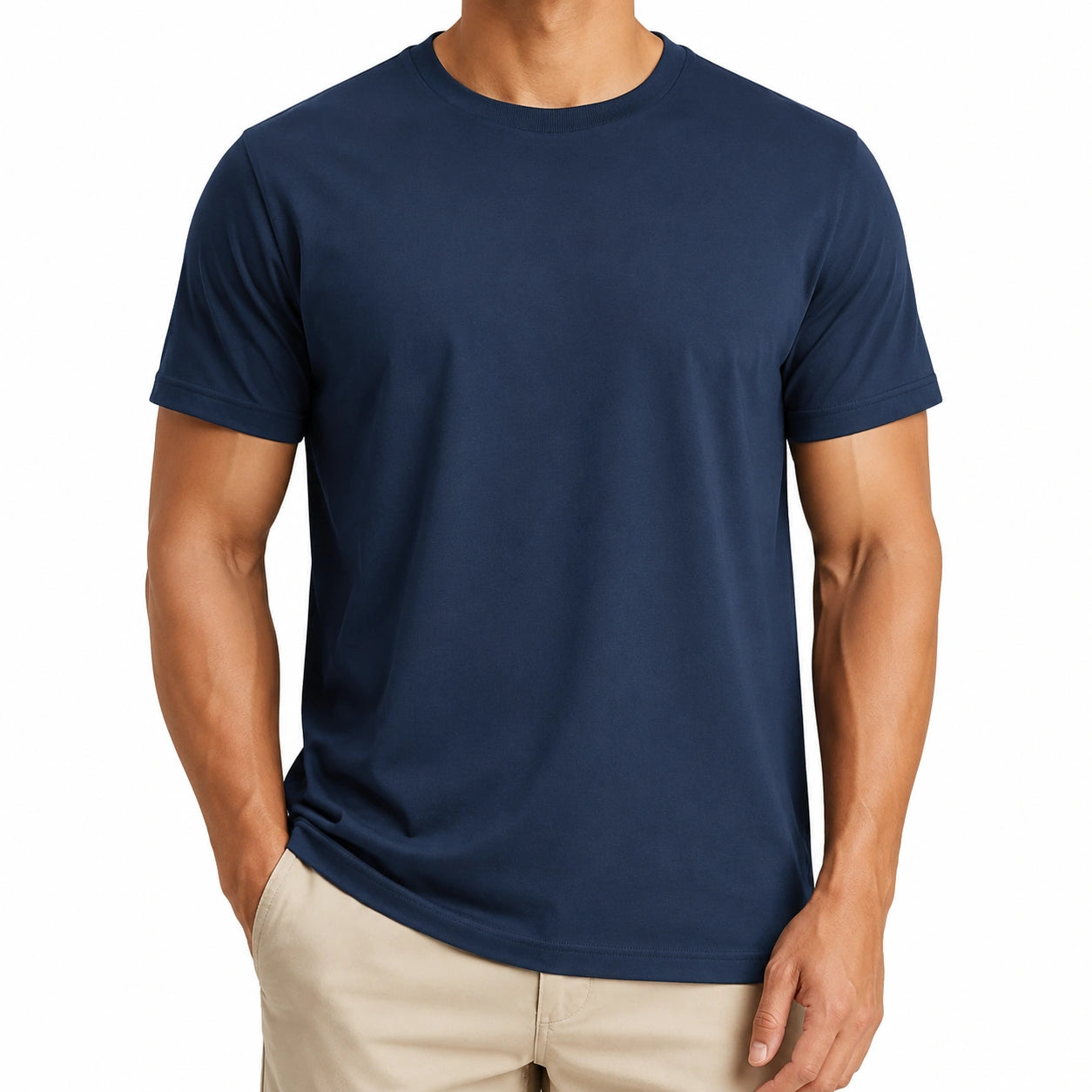 T-shirt uomo taglia L in tessuto blu navy - girocollo a maniche corte