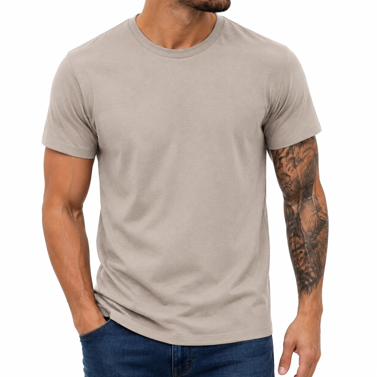 T-shirt uomo taglia L in tessuto beige a maniche corte girocollo casual