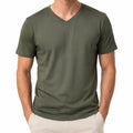 T-shirt da uomo M verde oliva in tessuto tecnico - scollo a V casual