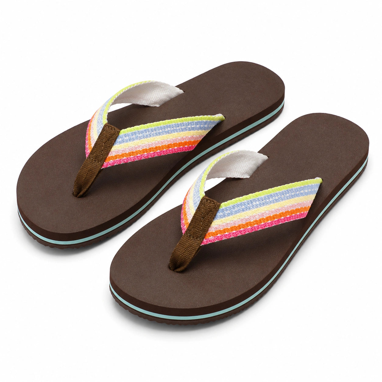 Infradito 40/41 marrone con suola in schiuma e fasce tessili multicolore per uso estivo