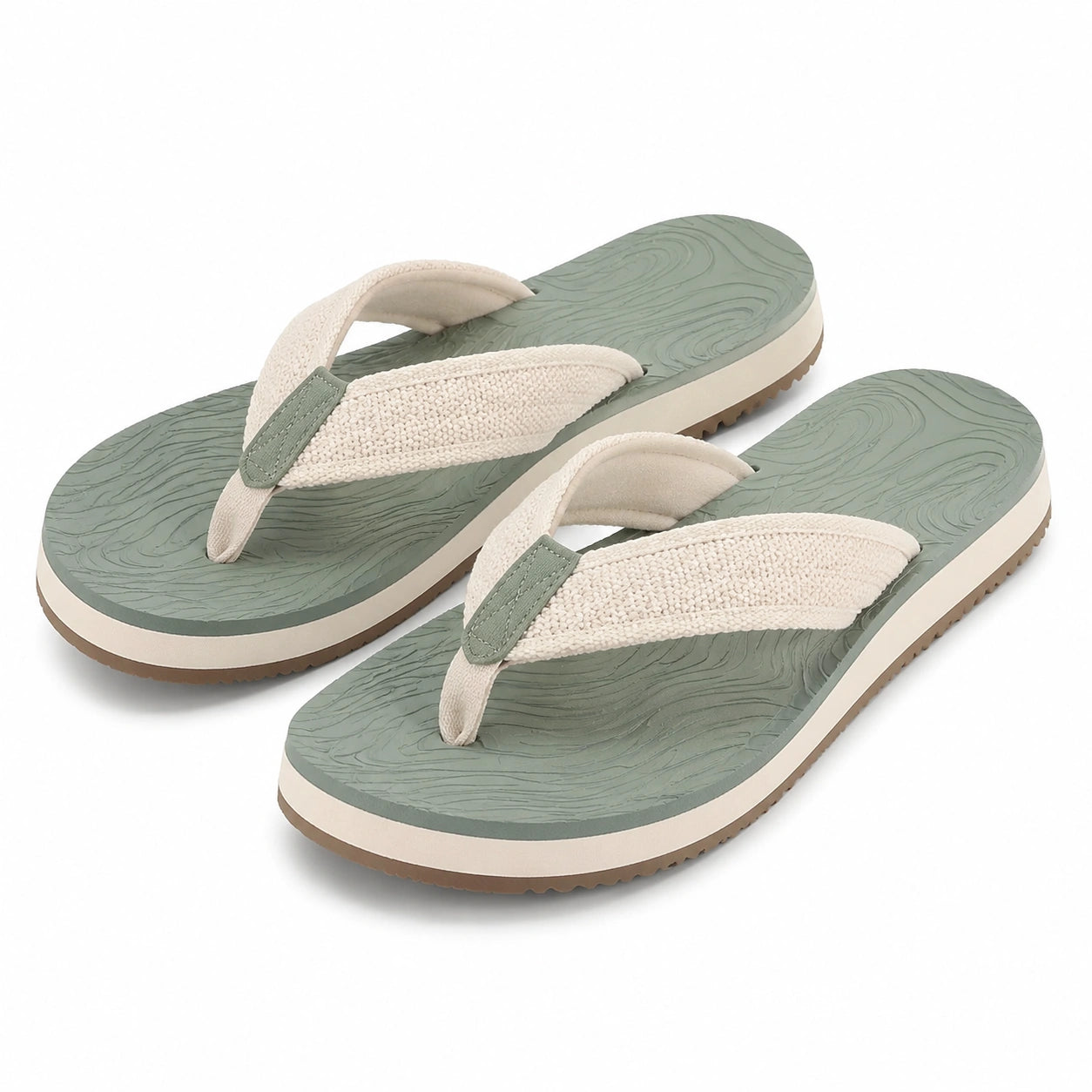 Infradito 42/43 verde salvia e beige con tomaia tessile - suola sagomata antiscivolo per tempo libero