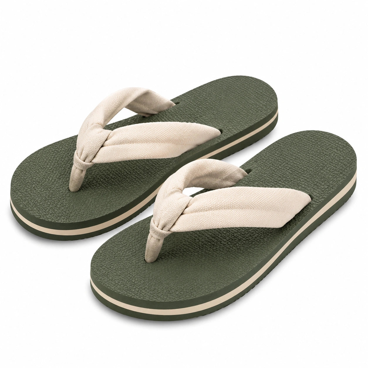 Infradito 42/43 in tessuto beige e gomma verde con suola antiscivolo