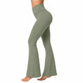 Leggings donna M in tessuto elasticizzato verde salvia a vita alta con fondo svasato
