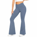 Leggings donna S in tessuto elasticizzato blu ardesia a vita alta svasati