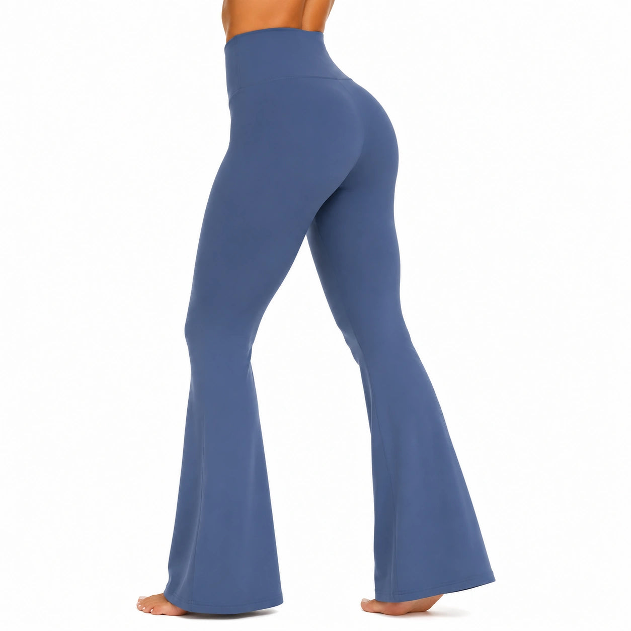 Leggings svasati donna taglia S in tessuto elasticizzato blu a vita alta per yoga e fitness