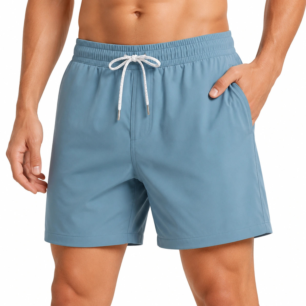 Costume da bagno uomo L in tessuto sintetico azzurro con tasche e coulisse