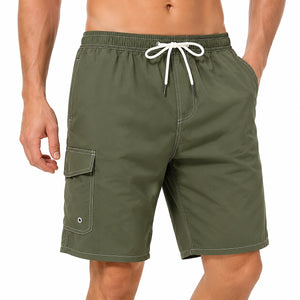 Costume da bagno uomo M verde oliva in tessuto sintetico con tasca cargo