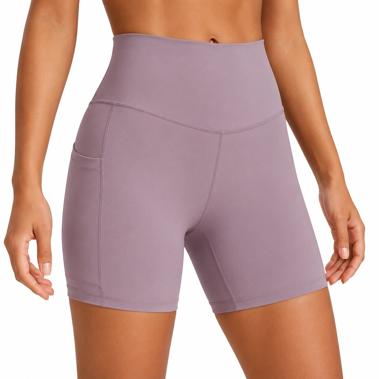 Pantaloncini ciclisti donna taglia S viola malva a vita alta elasticizzati
