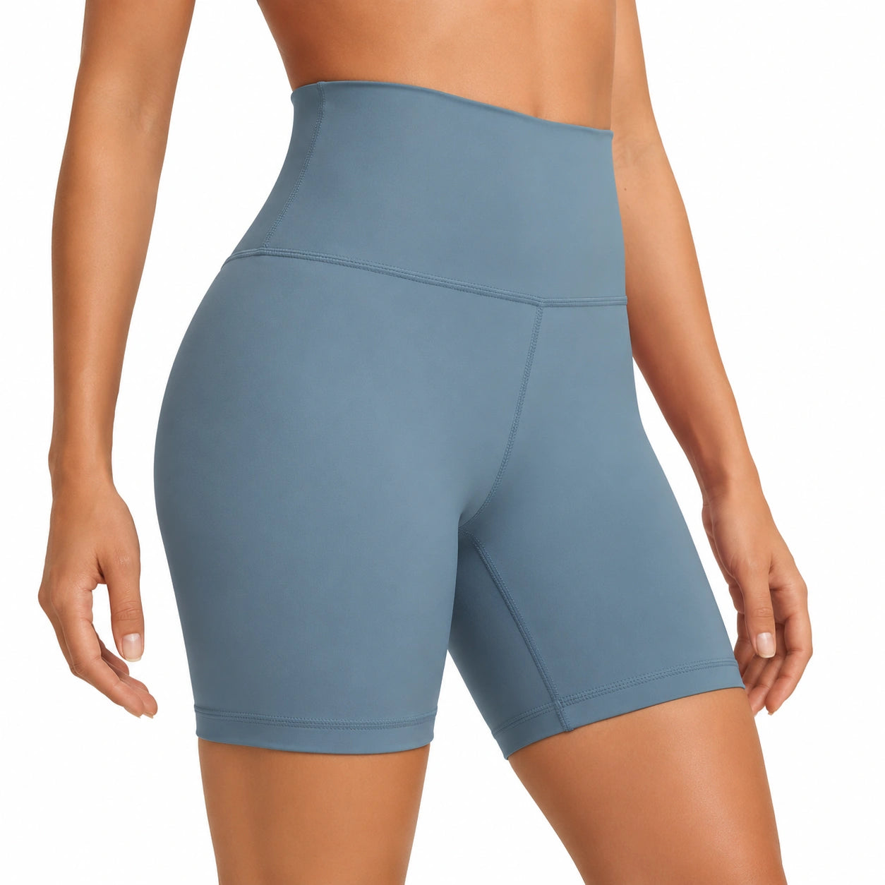 Shorts ciclista donna taglia S in tessuto elasticizzato blu ardesia a vita alta per fitness