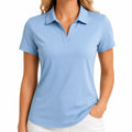 Polo donna S azzurra in tessuto tecnico a maniche corte stile casual