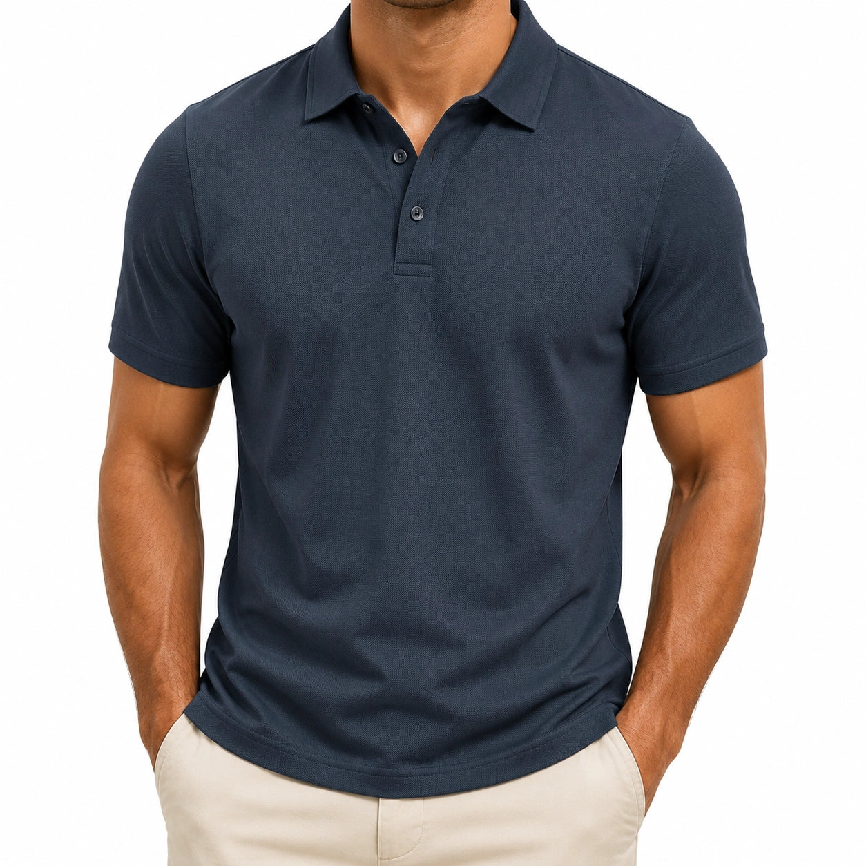 Polo da uomo taglia M blu navy in tessuto piqué a maniche corte stile casual