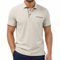 Polo uomo taglia M in tessuto piqué beige con profili blu stile casual