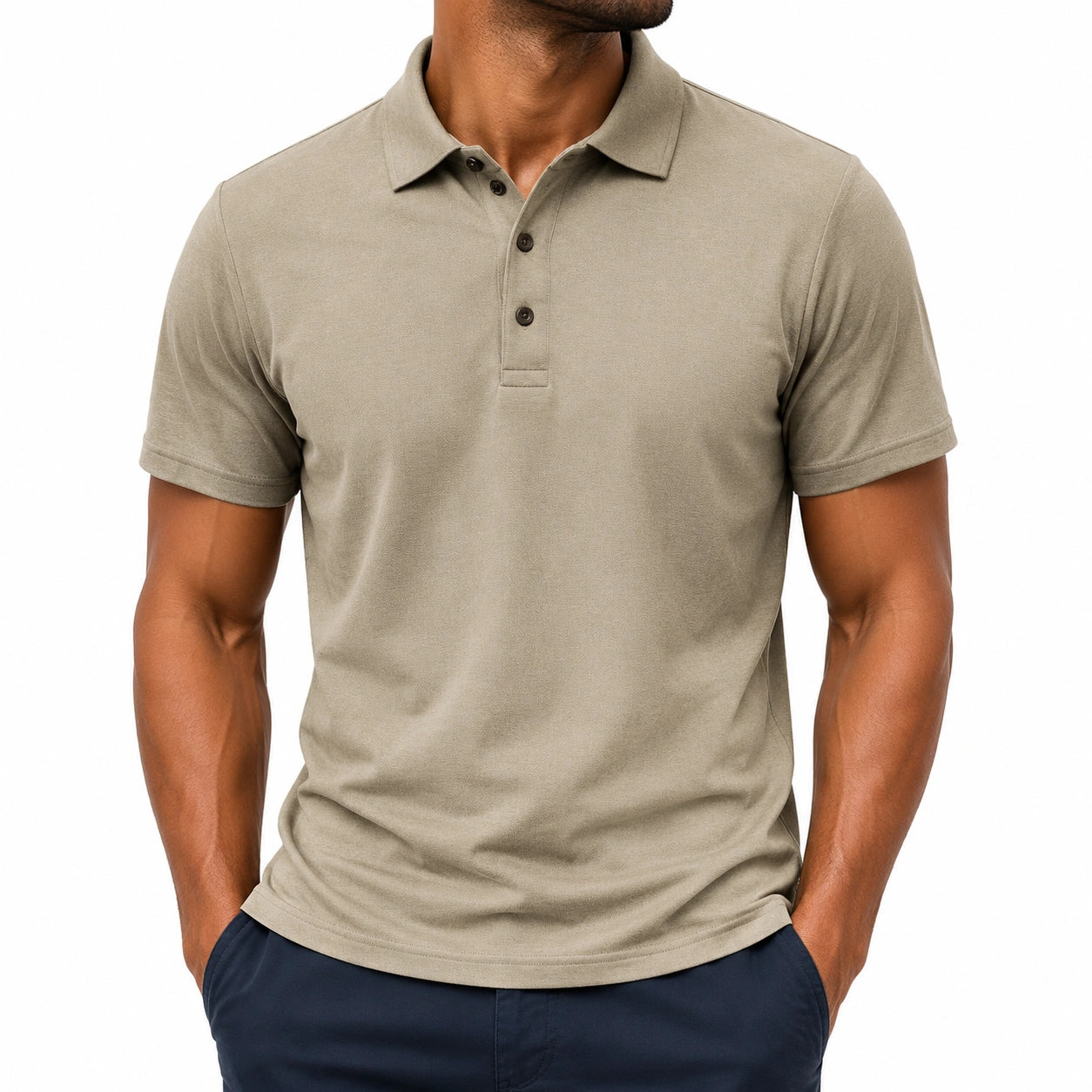 Polo uomo taglia L in tessuto beige a maniche corte stile casual