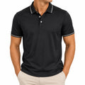 Polo uomo taglia M in tessuto nero con profili a contrasto stile casual