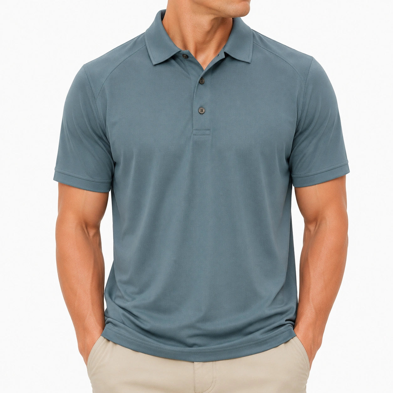 Polo uomo taglia L in tessuto tecnico blu ardesia a manica corta casual