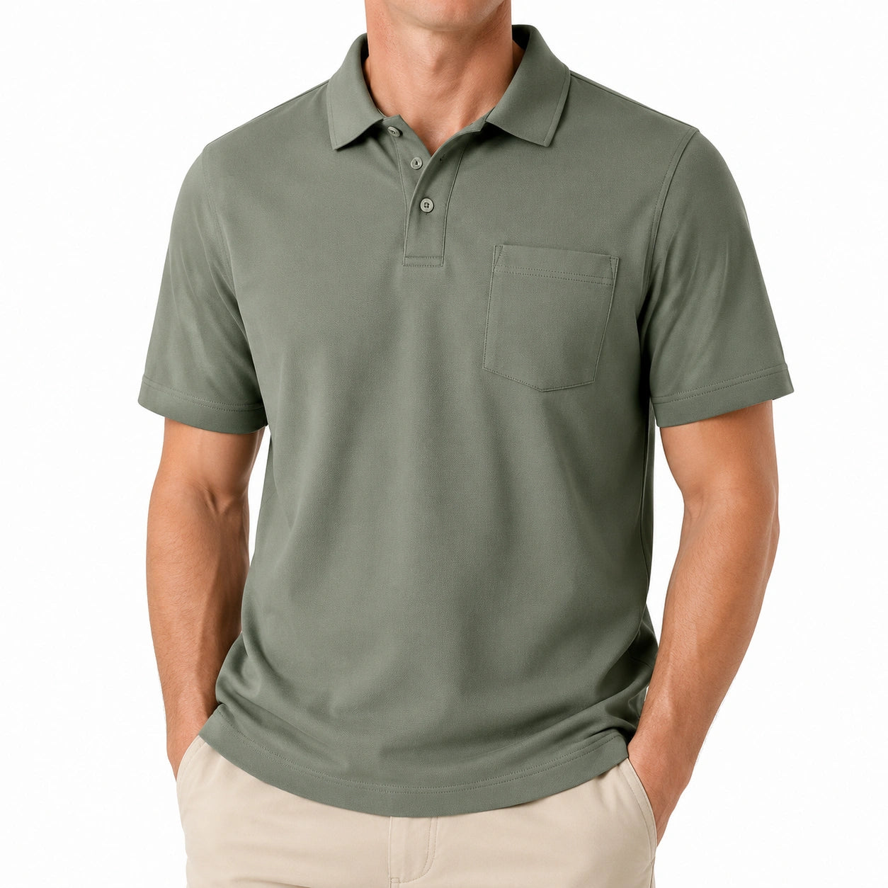 Polo uomo taglia M verde salvia a maniche corte con taschino stile casual