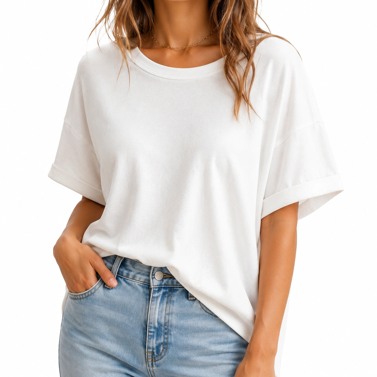 T-shirt donna taglia M in cotone bianco a maniche corte vestibilità ampia