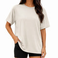 T-shirt da donna S beige a maniche corte con girocollo vestibilità ampia