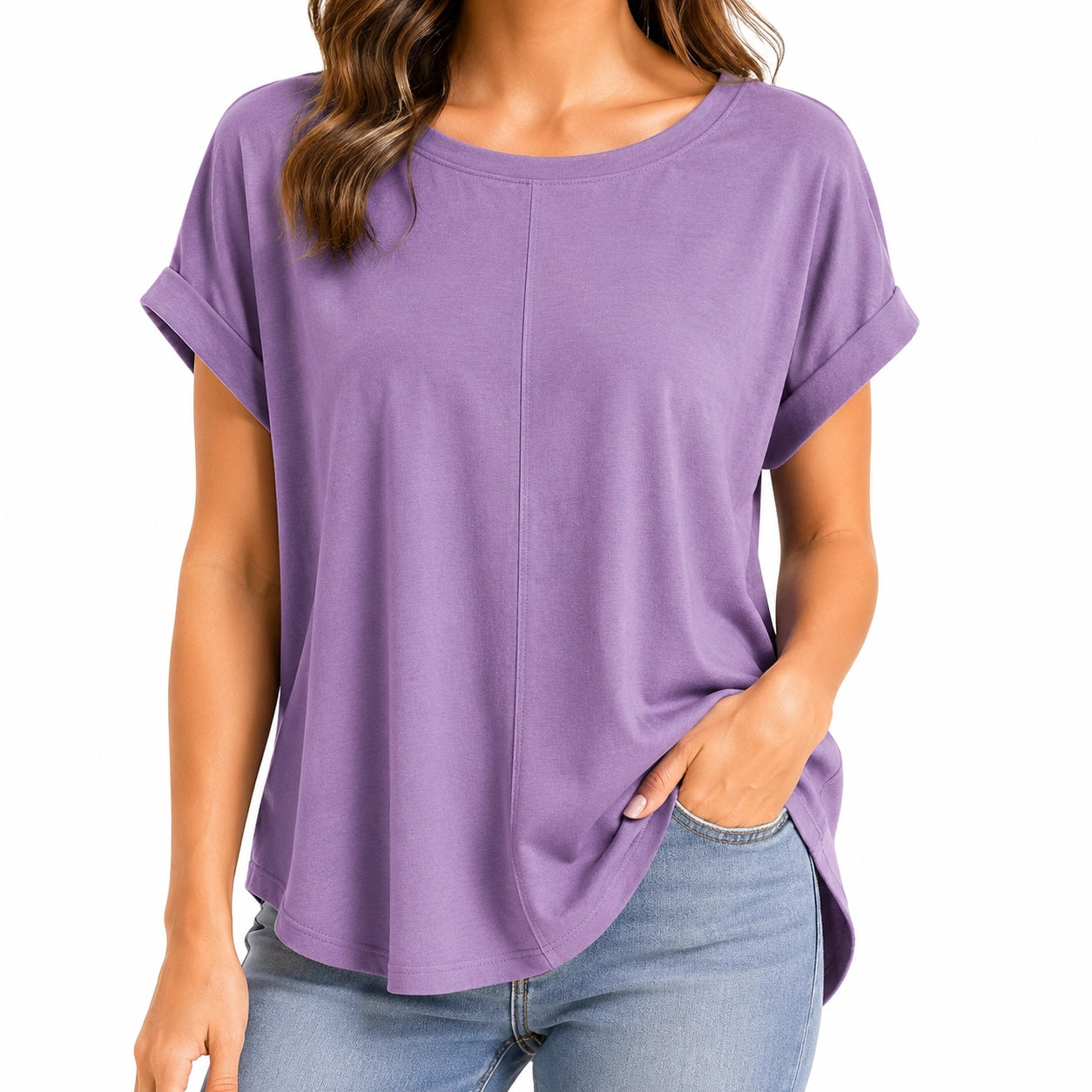 T-shirt da donna taglia S viola a maniche corte vestibilità morbida